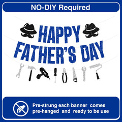 Happy Fathers Day Banner, Fathers Day Decor Pre Strung Glitter Garland for Fathe