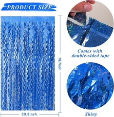 Durable Blue Foil Fringe Curtains – 10 Count for Birthday & Ocean Parties
