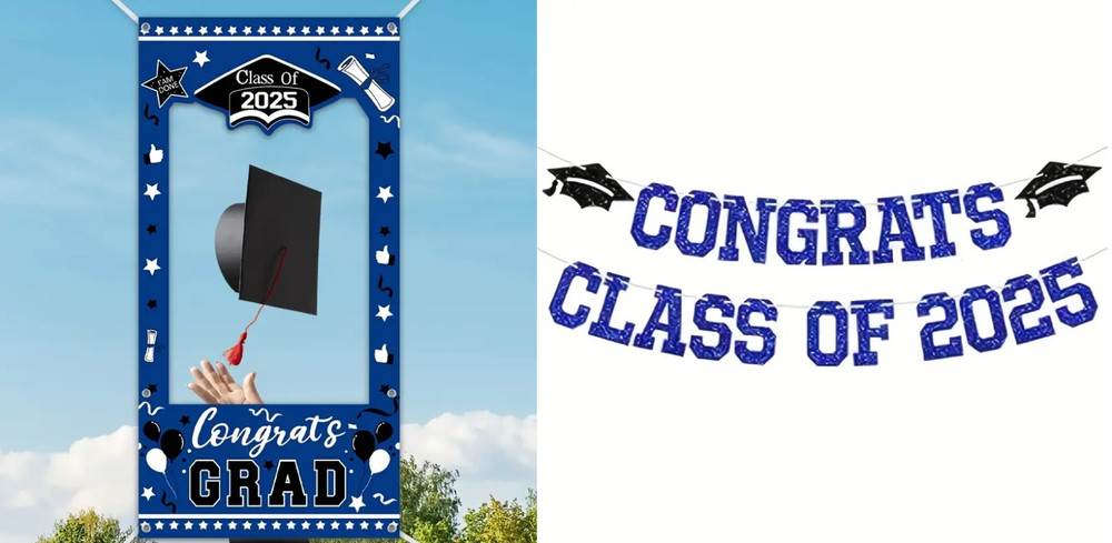 1pc, 2025 Graduation Vinyl Background Photo Frame and 1set Congrats Class