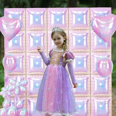 Iridescent Balloons Wall Square, 25Pcs Transparent Laser Foil Balloon Backdro…