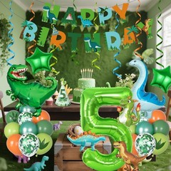 Dinosaur 5th Birthday Party Decorations for Boys Girl, Foil Green Star Number…