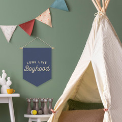 Navy Blue Boy Room Decor,Long Live Boyhood Canvas Banner Nursery Playroom Wall D