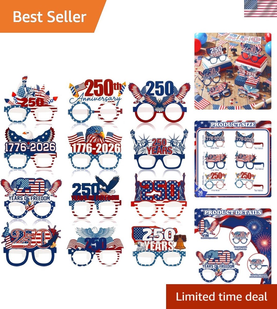 36 Pcs 250th Anniversary Eyeglasses Decorations, Patriotic 4th of July Party…