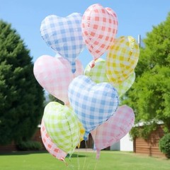 Blue White Checkered Heart Balloons,12Pcs 18Inch Light Heart Shaped Blue Grid