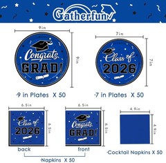 2026 Graduation Party Essentials – Blue Disposable Plates & Napkins Set for 50