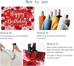 Rose Happy Birthday Backdrop for Women Red Pink Floral Birthday Photography Back