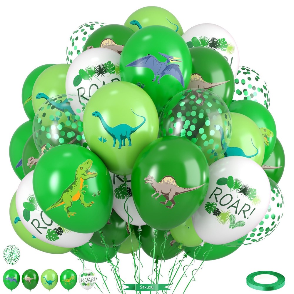 Dinosaur Balloons, 12 Inch Fruit Lime Dark Green White Confetti Balloons with…