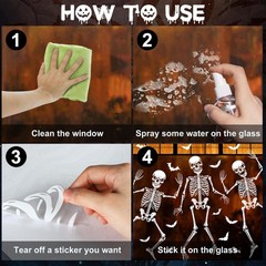 9 Sheets Halloween Skeletons Window Clings Decorations Extra Large White