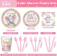 405 Pcs Pink Elephant Style Baby Shower Decorations for Girl, It’s a Girl