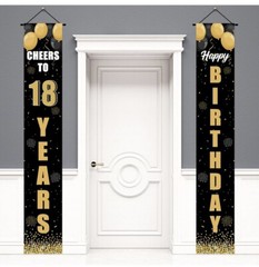 Happy 18th Birthday Celebration Black & Gold Door Sign Banner Cheers to Eighteen