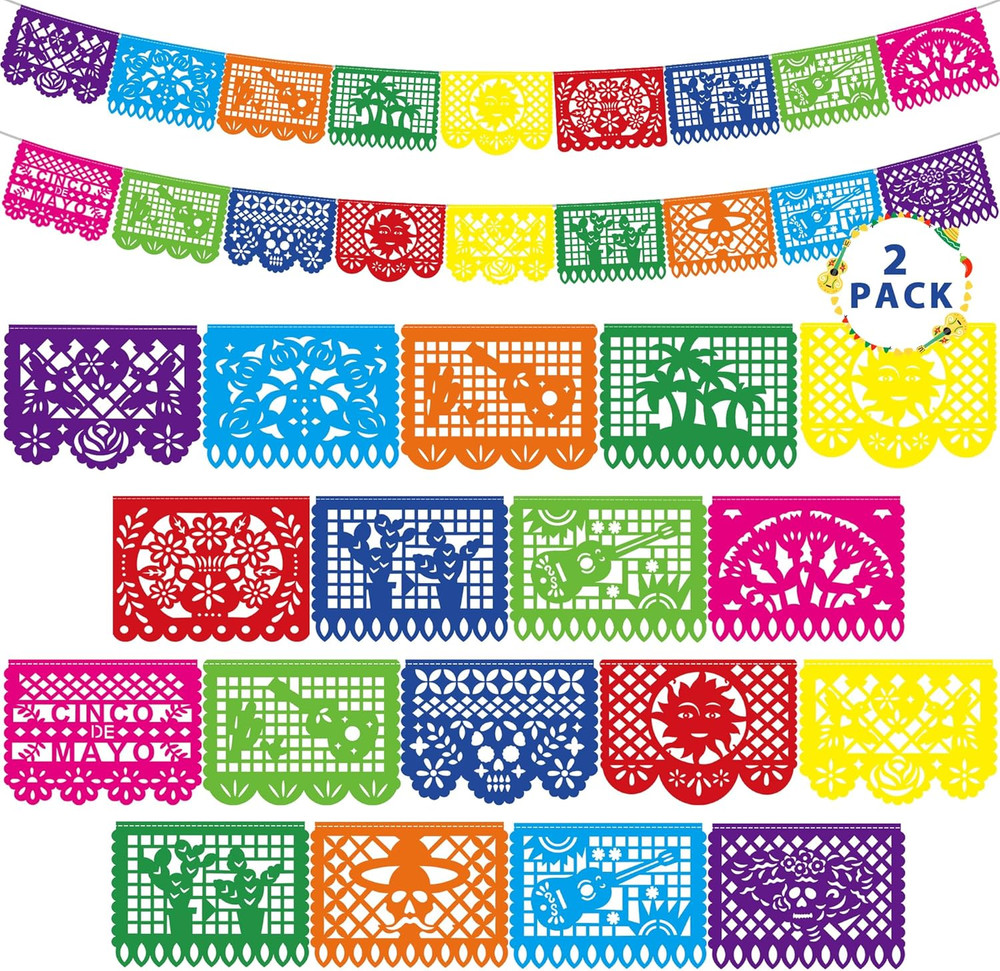 36 FT Cinco De Mayo Decorations, 2 Pack Mexican Party Banner, Plastic Fiesta Ban