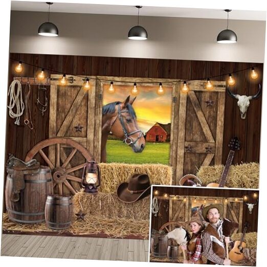 Western Cowboy Backdrop West Rustic Wooden House Farm Barn 82×59 inch (7x5FT)