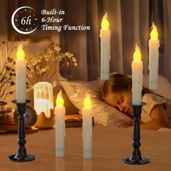 PChero 6pcs Flameless Taper Candles with Timer, 6.7″ LED Battery Operated Tap…