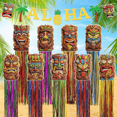 10Pcs Hawaiian Luau Party Decoration – Tropical Tiki Hanging Decor with Aloha Ba