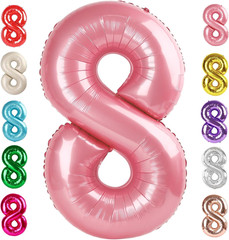 40 Inch Number 8 Balloon, Pearl Pink 8 18 28 80 Birthday Balloons for Men Boy…
