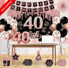 40th Birthday Decorations for Women,32PCS Black, Rose Gold