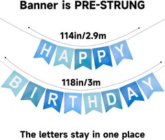 Blue Happy Birthday Banner Birthday Party Banner NO DIY Happy Birthday Sign P…