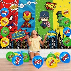 Superhero Party Supplies Set Plates Balloons Tablecloth Banner Cake toppers