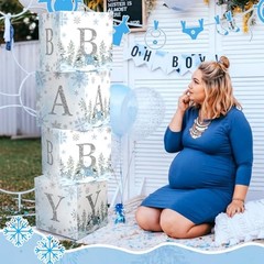 4 Pcs Winter Snowflake Blue Baby Shower Decoration Boxes with Snowflake Theme