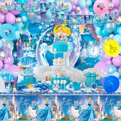 112 Pcs Cinderella Party Supplies Princess Party Decorations Balloons Tableware