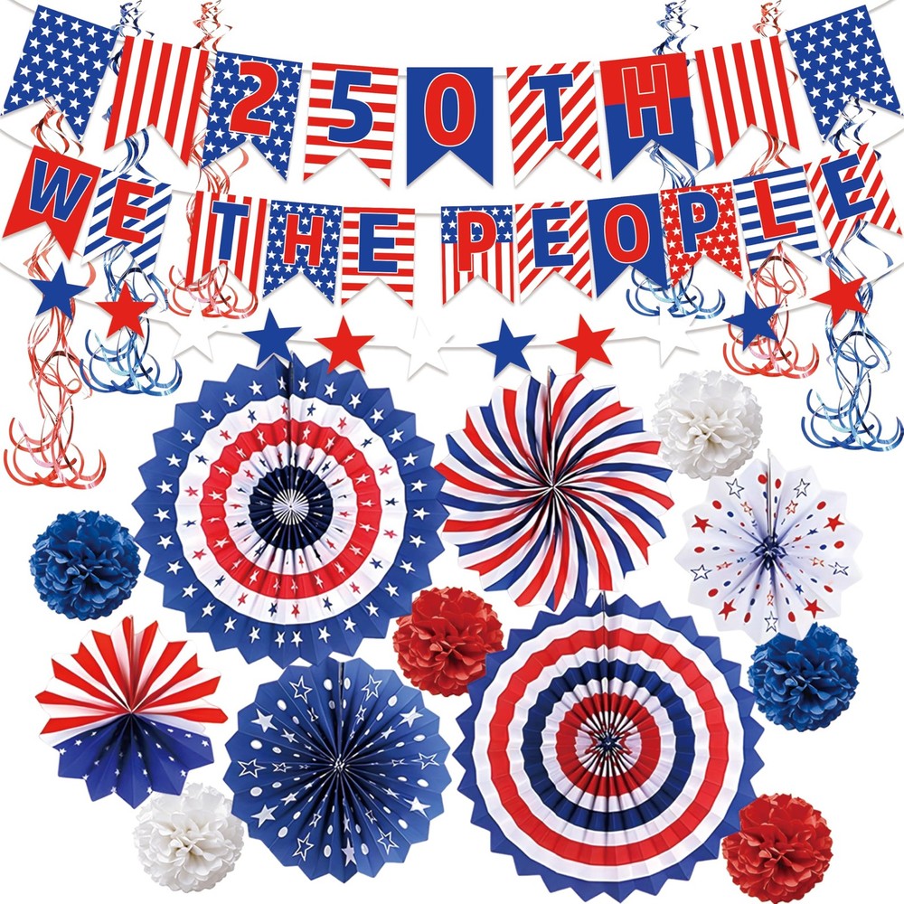 25 PCS USA Party Decorations 250th Anniversary Patriotic Supplies Red White a…