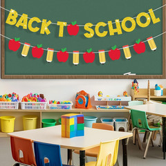 2 Pcs Pre-Strung Back to School Banner First Day of School Decorations Gold Glit