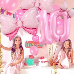 Pink Birthday Balloons, Bow Balloons Pink 10 Balloon Number 40 Inch, 10th Bir…