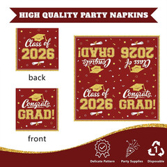Maroon Gold Graduation Decorations 2026,200Pcs Maroon Graduation Plates and Napk