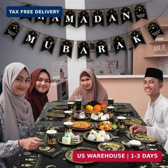 Ramadan Party Supplies Decorations for Home, Eid Ramadan Mubarak Banner Black an