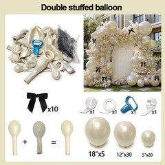 Pearl Sand White Balloon Arch Kit with Black Bow Double Pearl Cream Ivory Bei…
