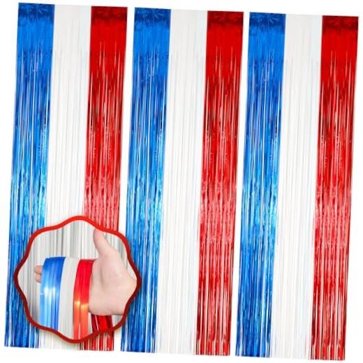 3 Pack 3.3 x 8.2 ft Red White and Blue Foil Fringe 33 Red White and Blue