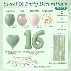 73pcs Sweet 16 Party Decorations 16 Birthday Decorations W/ 16th Birthday Banner