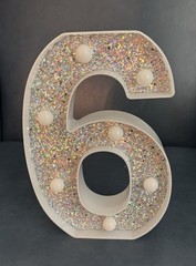 9” Birthday Party Decoration Sign ~ LED Light-Up / Glitter ~ Number “ 6 “