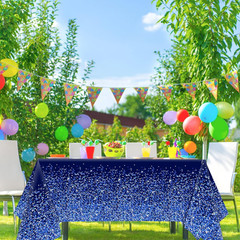 6Pcs Blue Silver Tablecloths Disposable Plastic Denim Diamond Party Decorations