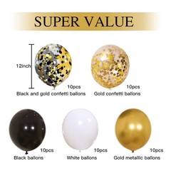 Zesliwy Black Gold Confetti Balloons 50 Pack – 12 Inch Gold White And Black