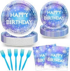 Snowflakes Winter Birthday Disposable Tableware (Plates, Napkins, Forks)