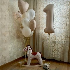 40 Inch Number 1 Balloon Decor, Cream Brown Foil Neutral Heart 1 Balloons wit…