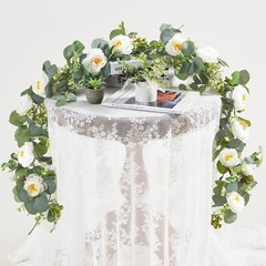 2 Pack 6Ft Artificial Eucalyptus Flower Garland with White Roses, Faux Floral