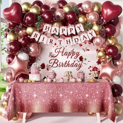 Burgundy Birthday Decorations Set – 20 15 Gold, 20 Rose 12 White Balloons