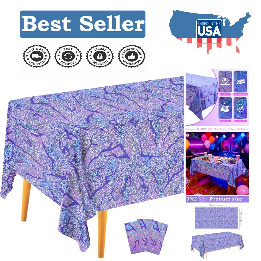3 Count Iridescent Purple Tablecloths for Kids’ Birthday & Graduation Parties