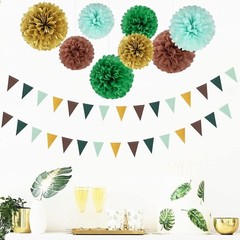 Sage-Green Gold Brown Party Decorations – 2 Pack Paper Pennant Banner Triangl…