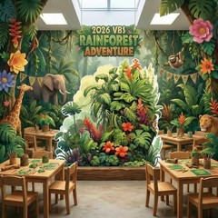 VBS 2026 47.2 x 48.4 Inch Large Rainforest Theme Party Decoration Vacation Bi…