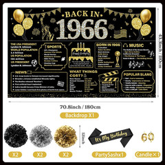 60Th Birthday Decorations for Men Women Black Gold, 63PCS Pre-Strung Happy Birth