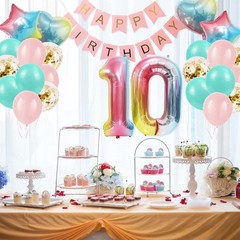 10th Gradient Color Balloons with Happy Banner and Party Supplies for Girls &…