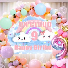 35 PCS On Cloud 9 Birthday Decoration for Girls – On Cloud 9 Backdrop, 32 inc…