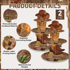 2 Pack Western Cowboy Cupcake Stand – Birthday Party Decoration & Dessert Holder