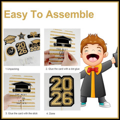 Graduation Decorations Class of 2026-30Pcs Black and Gold Graduation Table Cente