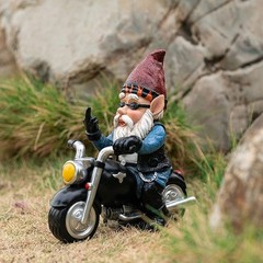 Gnome Riding Motorcycle Middle Finger Statue Funny Biker Garden Decor Lawn Patio