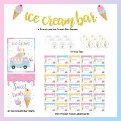 Ice Cream Bar Decor Kit, Summer Ice Cream Sundae Bar Glitter Banner Ice Cream…