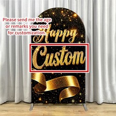 Custom Black Gold Birthday Arch Backdrop Cover Personalized Age Party Background